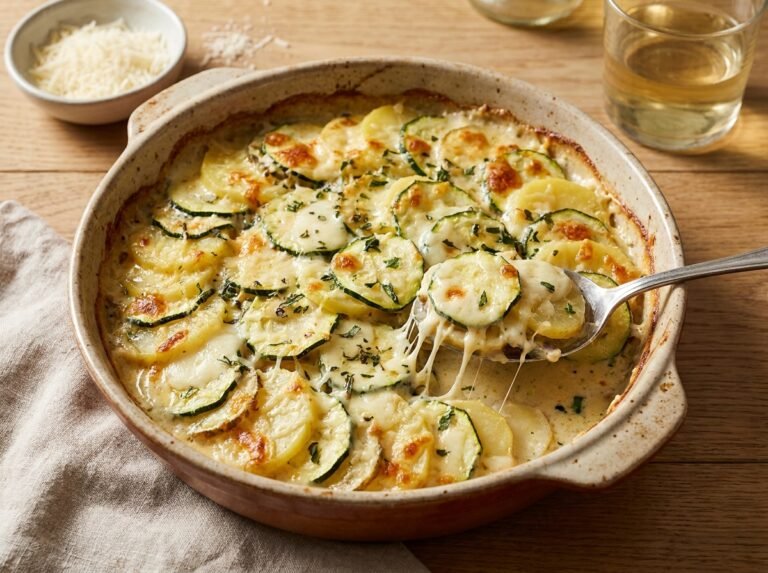Gratin fondant de courgettes, pommes de terre & parmesan