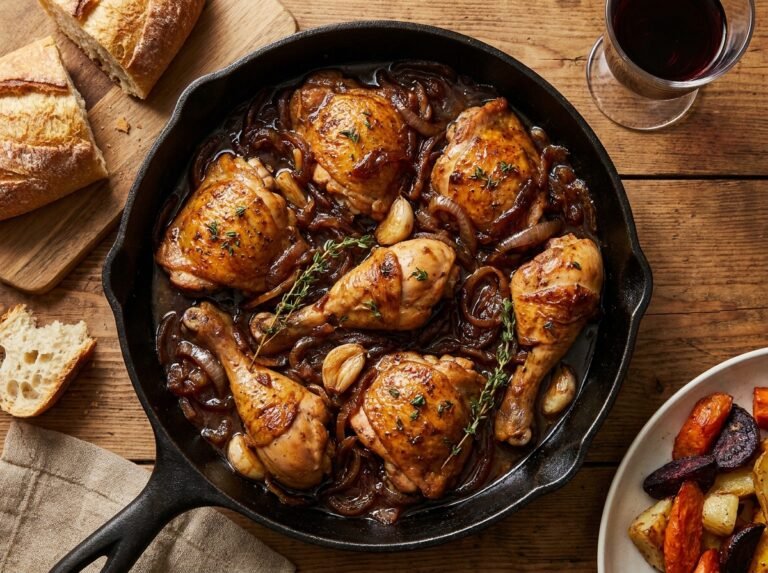 Poulet aux oignons caramélisés : fondant, savoureux et délicieusement parfumé