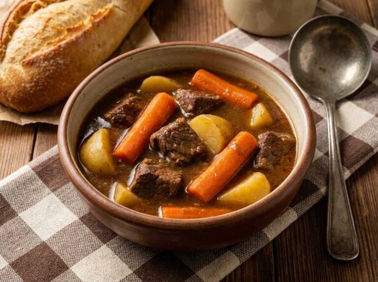Ragoût de pommes de terre à l’ancienne au bœuf, carottes