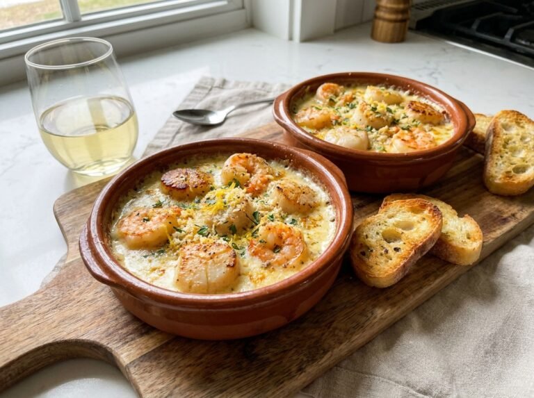 Cassolettes de Gambas & Saint-Jacques à la Sauce Crémeuse au Citron