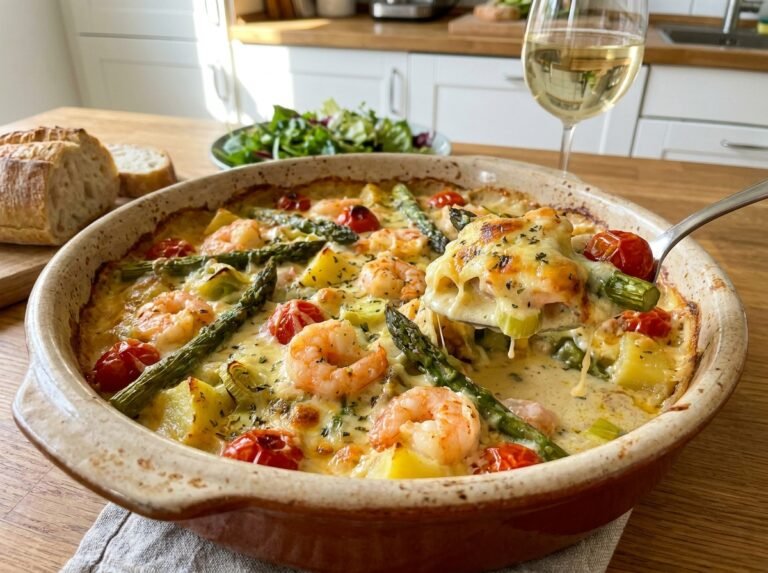 Gratin de légumes et crevettes : une recette fondante, légère et savoureuse