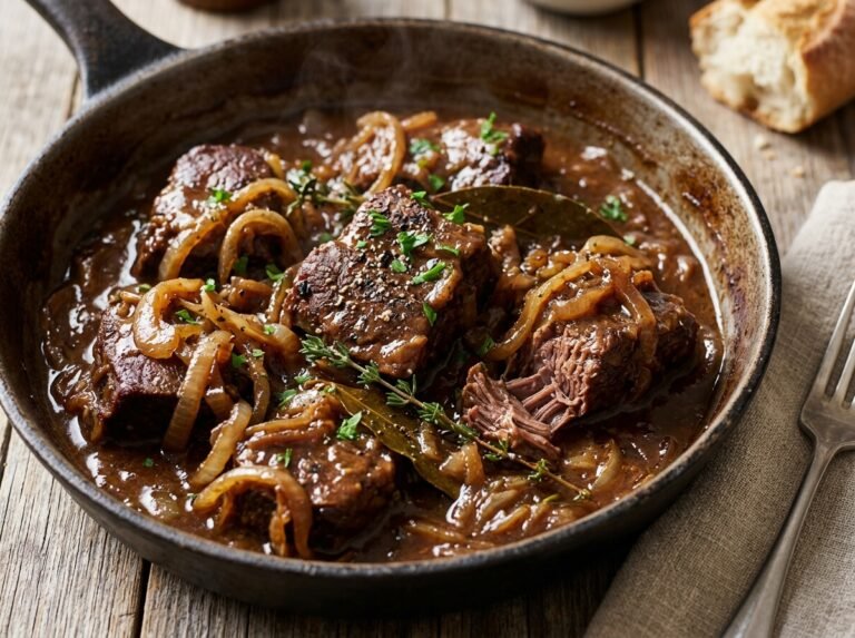 Bœuf braisé aux oignons : une recette fondante, savoureuse et facile à préparer