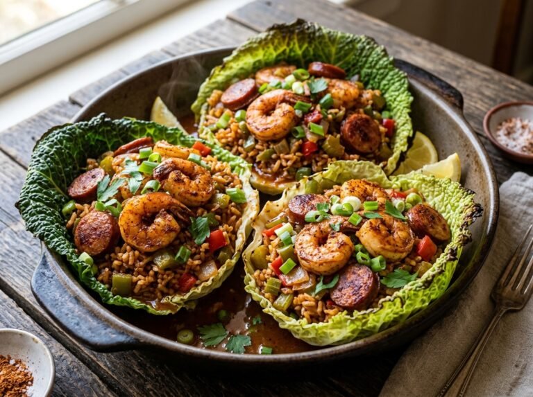 Cajun Shrimp & Sausage Stuffed Cabbage Bowls