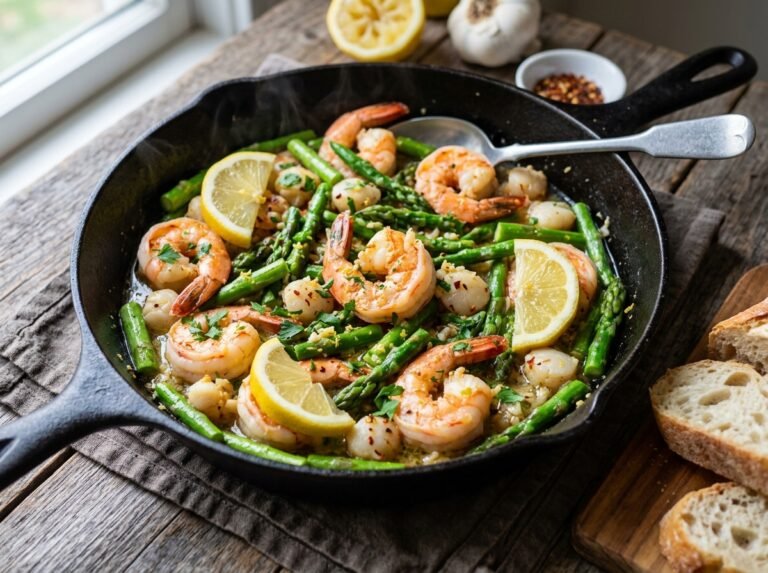 Lemony Garlic Shrimp Seafood Asparagus Skillet Recipe