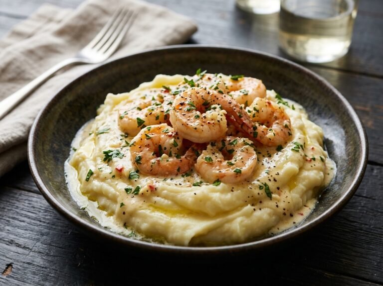 Crevettes Crémeuses à l’Ail sur Purée Fondante : Une Recette Irrésistible et Pleine de Saveurs