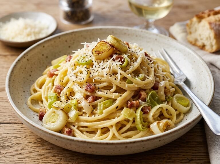 Poireaux à la Carbonara, Sauce Crémeuse au Parmesan : Une Recette Fondante et Gourmande