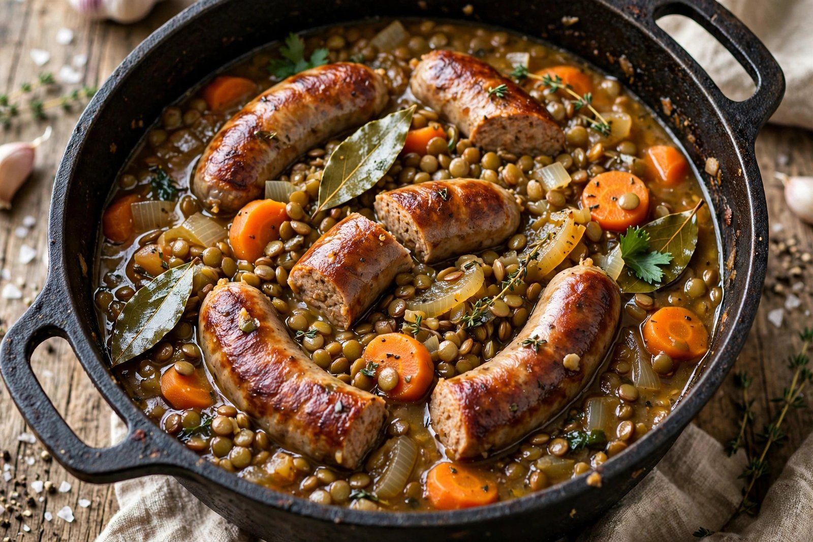 saucisses aux lentilles