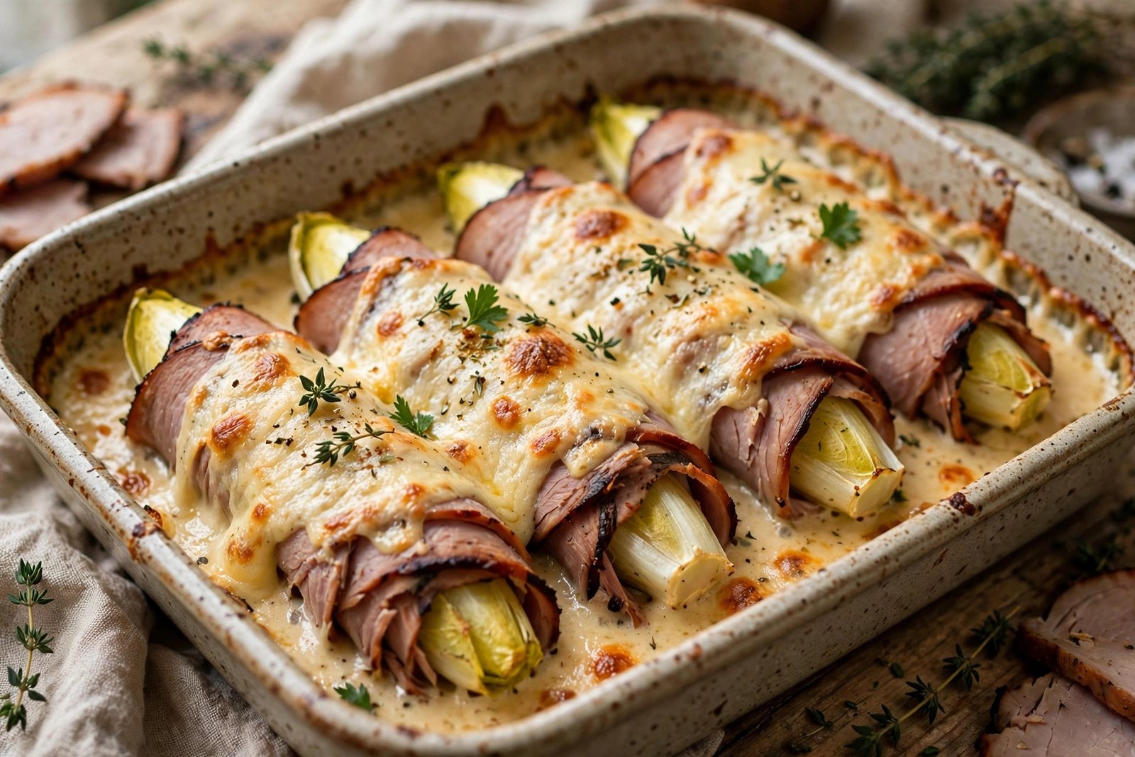 endives à la dinde fumée gratinées