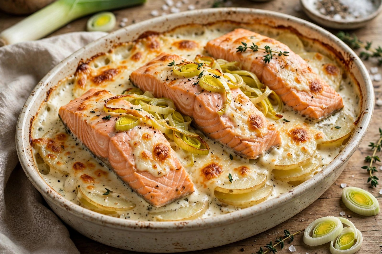 gratin de saumon aux poireaux