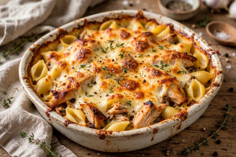 gratin de coquillettes au poulet fumé