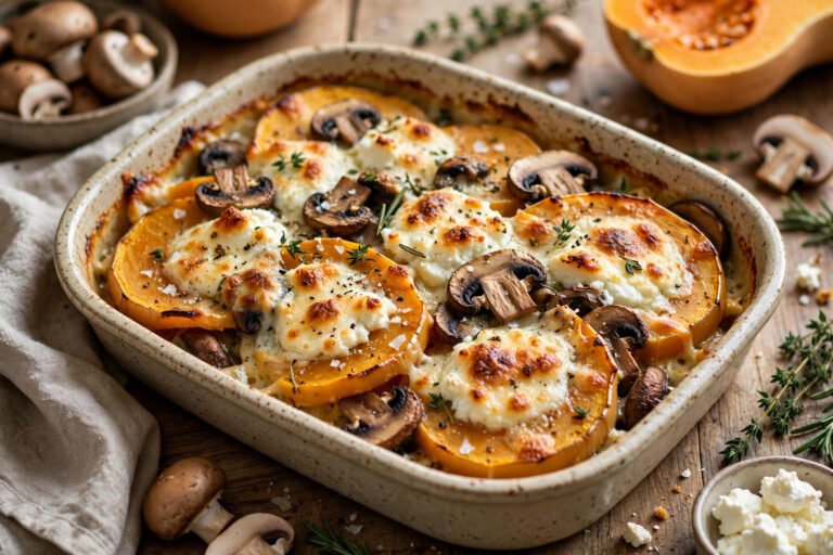 Gratin Butternut Champignons Chèvre : Crémeux d&rsquo;Automne